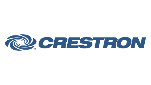 Crestron logo with a stylized swirl icon and the word 'Crestron' in blue.
