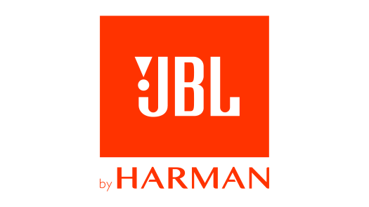 JBL by HARMAN logo with an orange background and white and black text.