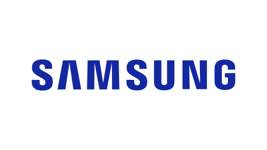Samsung logo in blue on a black background.