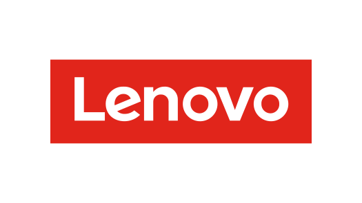 Lenovo logo in black text on a red background.