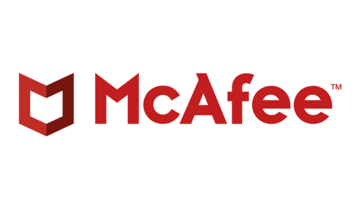 McAfee logo with red shield icon and red text.