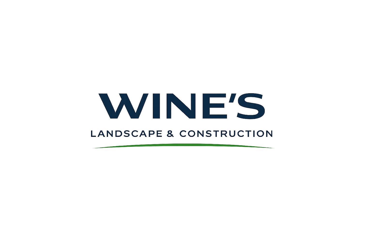 Logo for WINE'S Landscape & Construction with stylized text and abstract background.