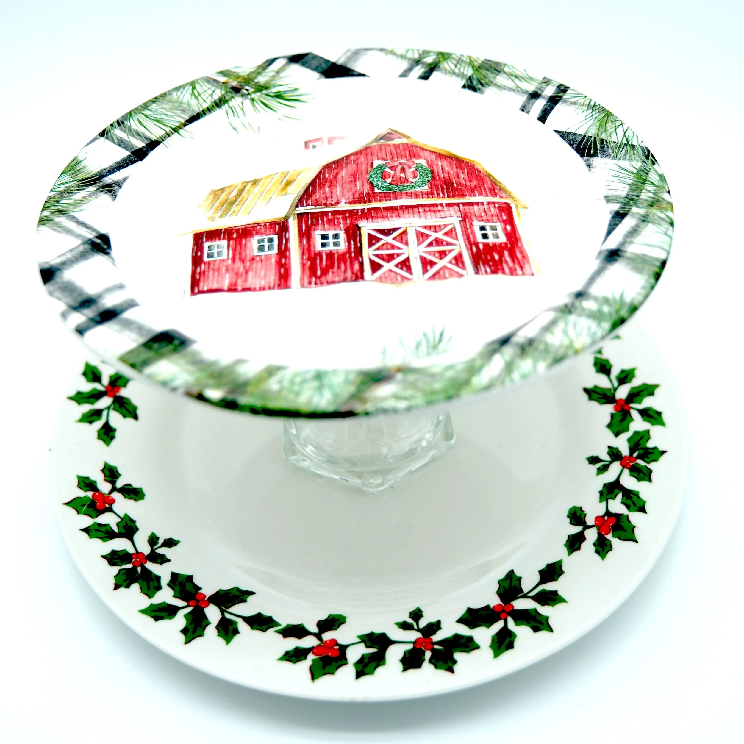Holiday Barn Cake Stand