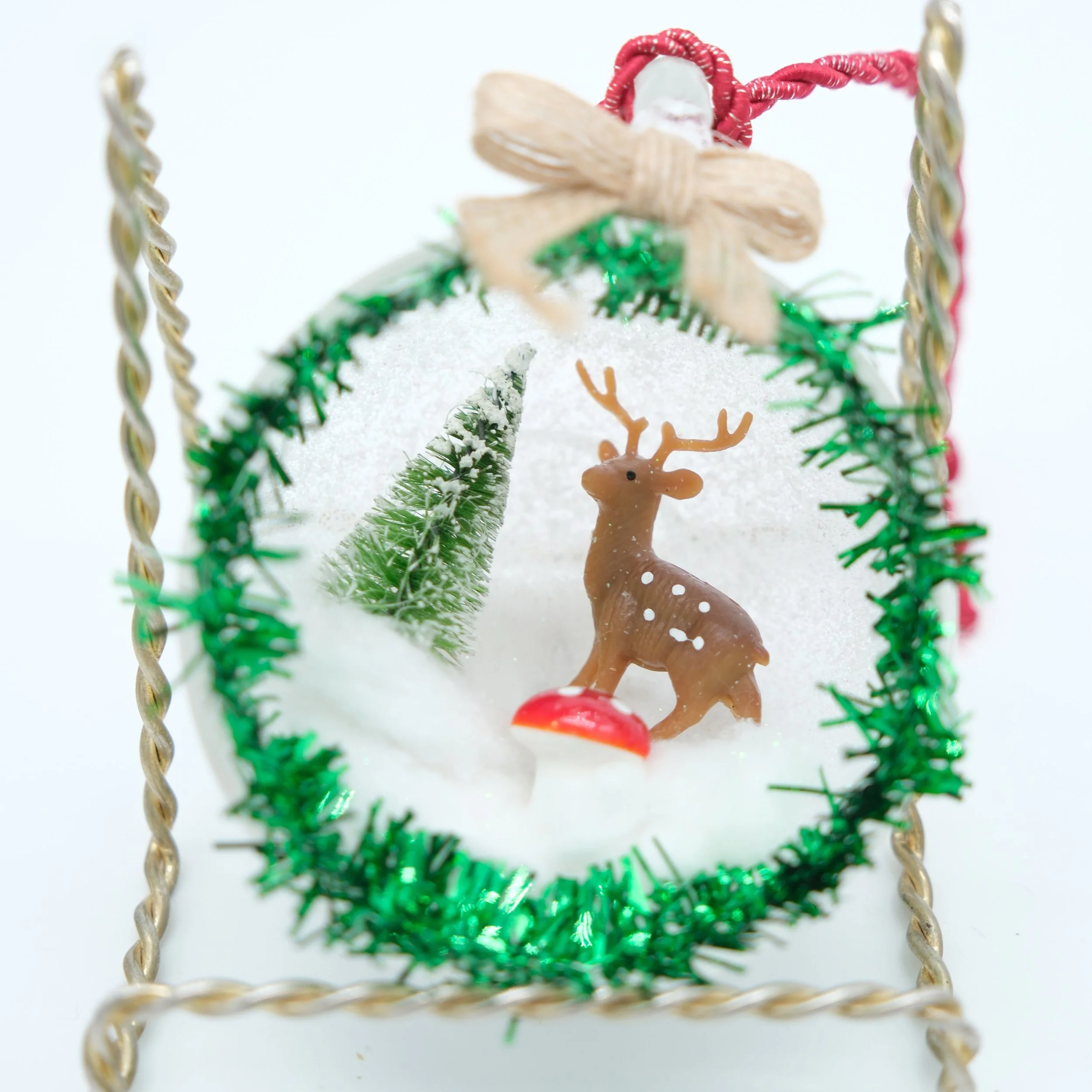 Fairy Teacup Ornament (Deer w/ Green Garland)
