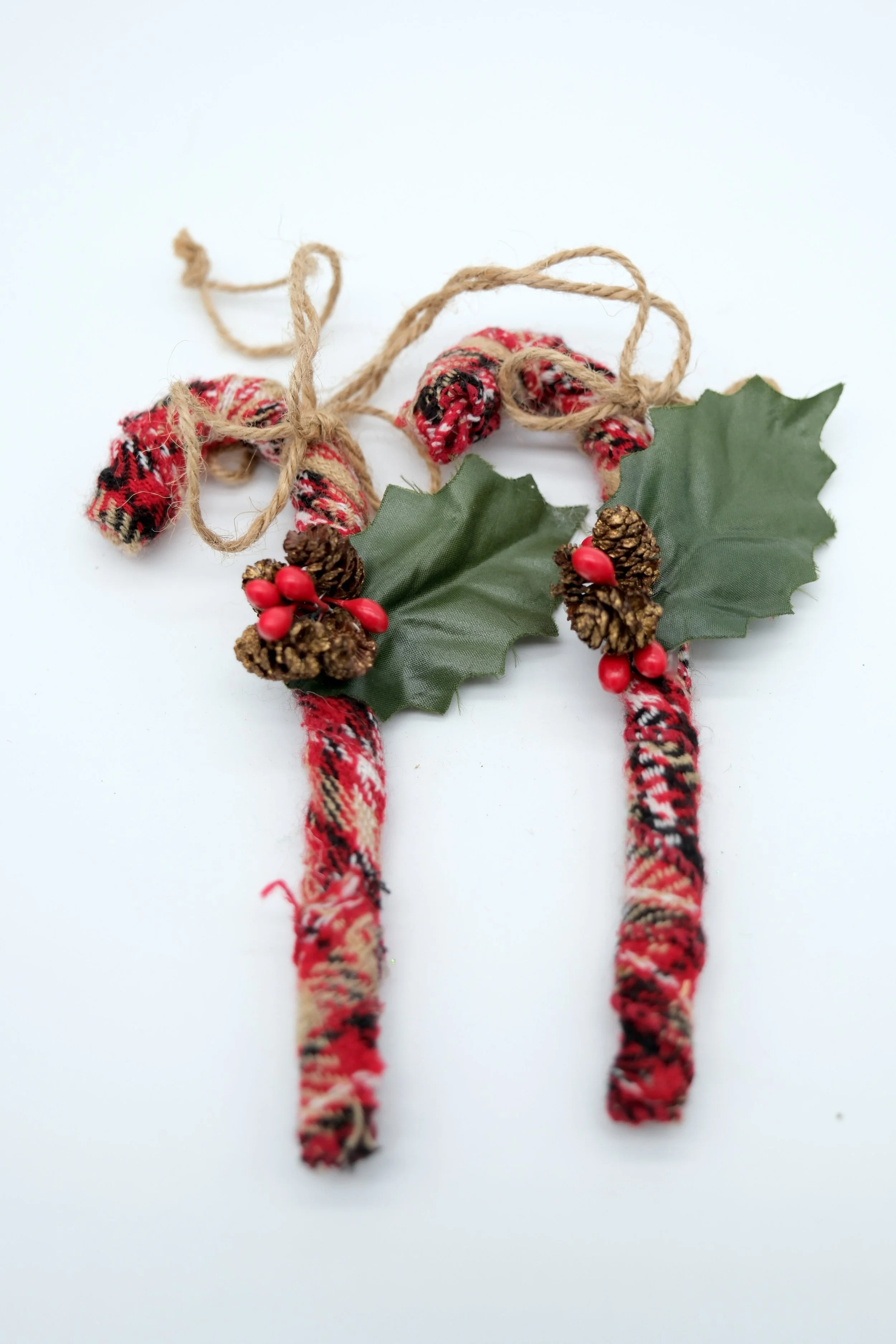 Candy Cane (w/ Holly) Ornament