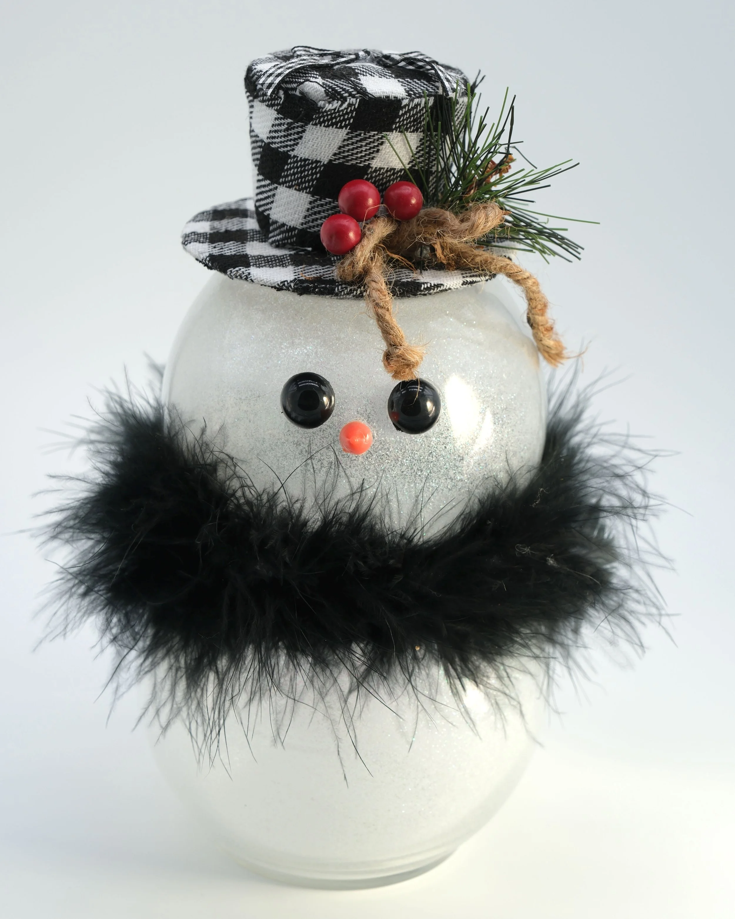 Small Snowman w/ Plaid Top Hat - Lights Up