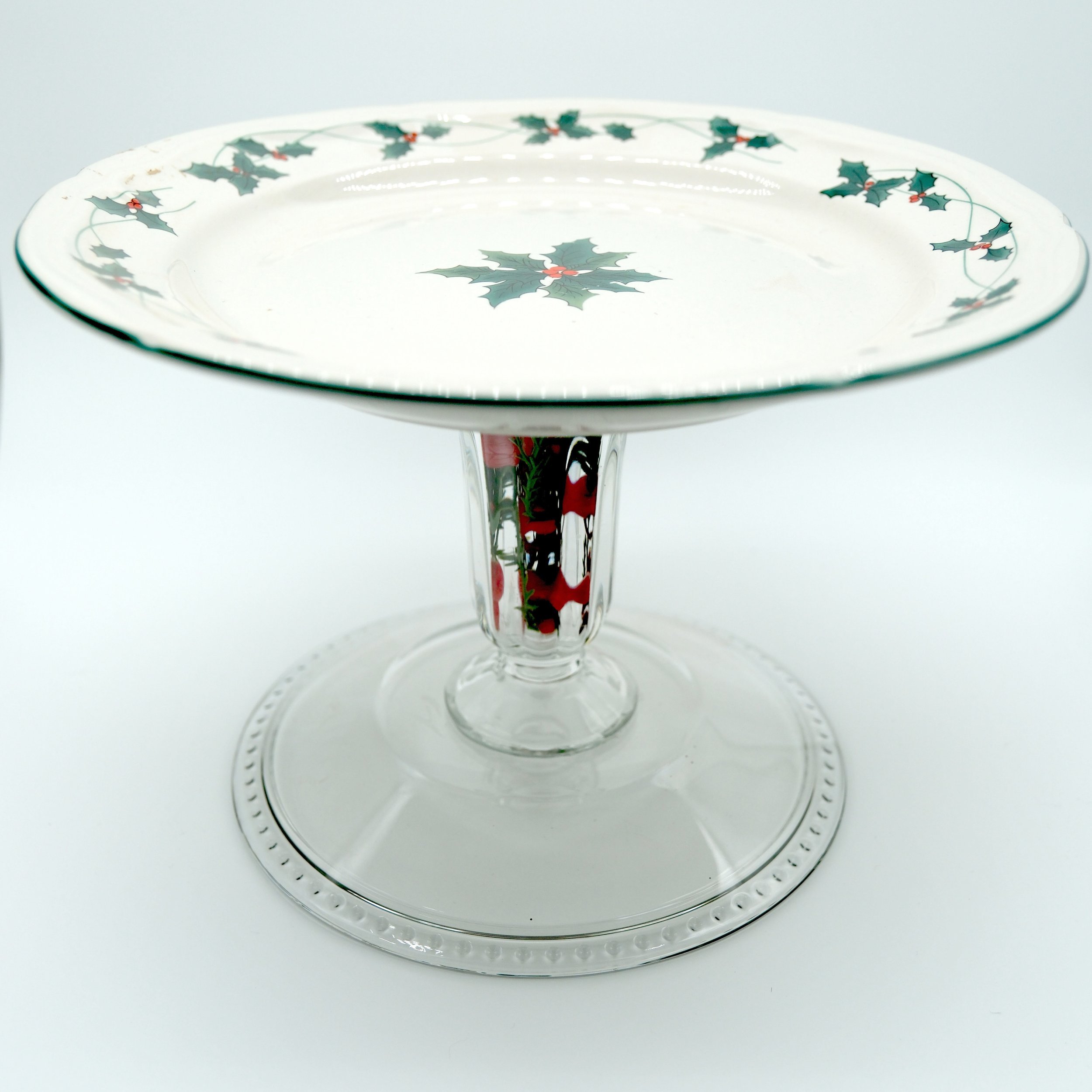 Holiday Holly Cake Stand (Clear Base)