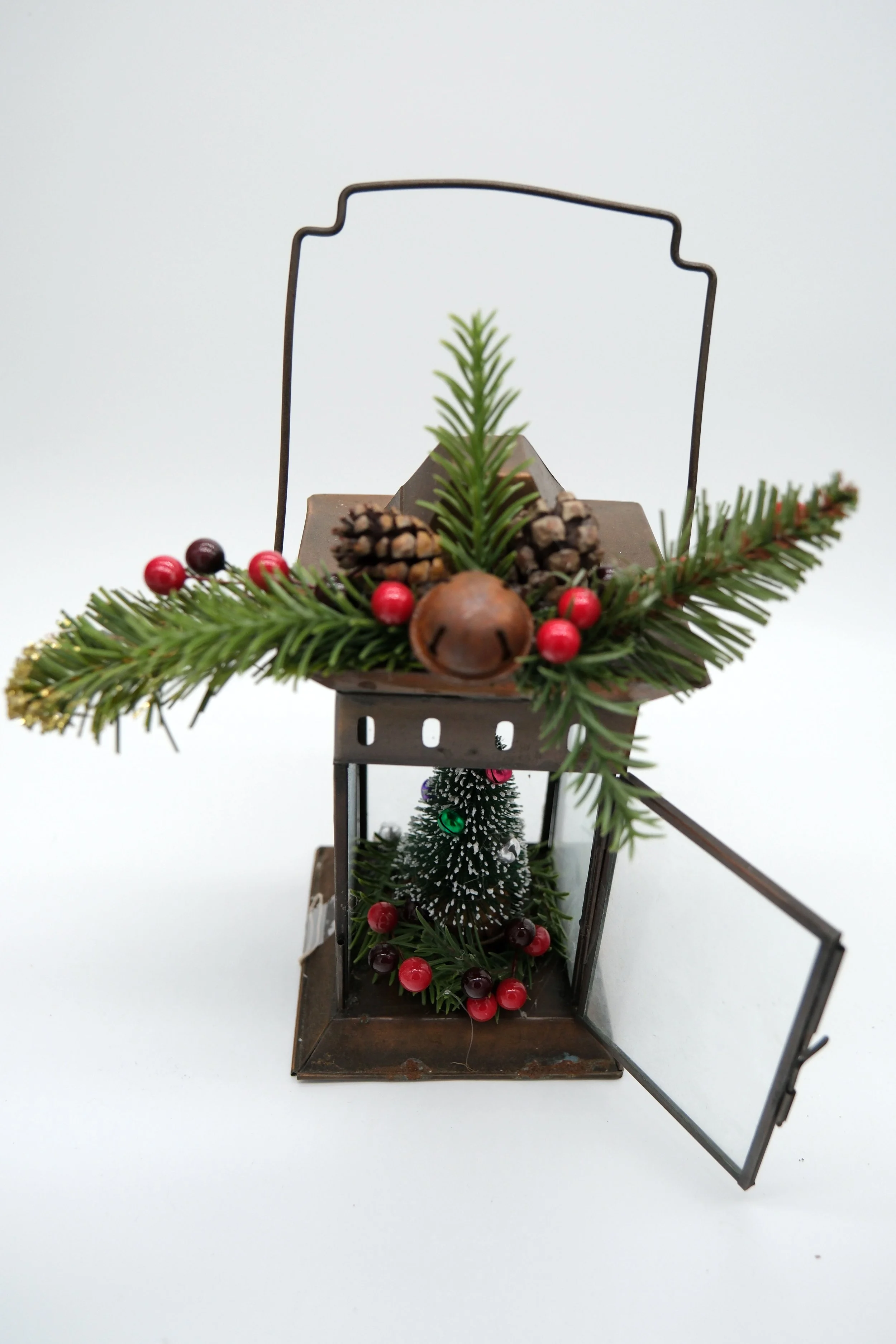 Holiday Brown Lantern w/ Holly