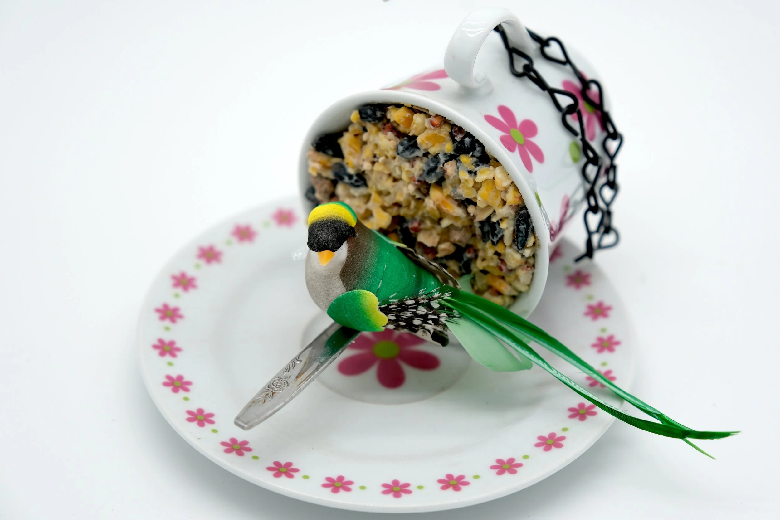 Teacup Birdfeeder - Pink Flowers