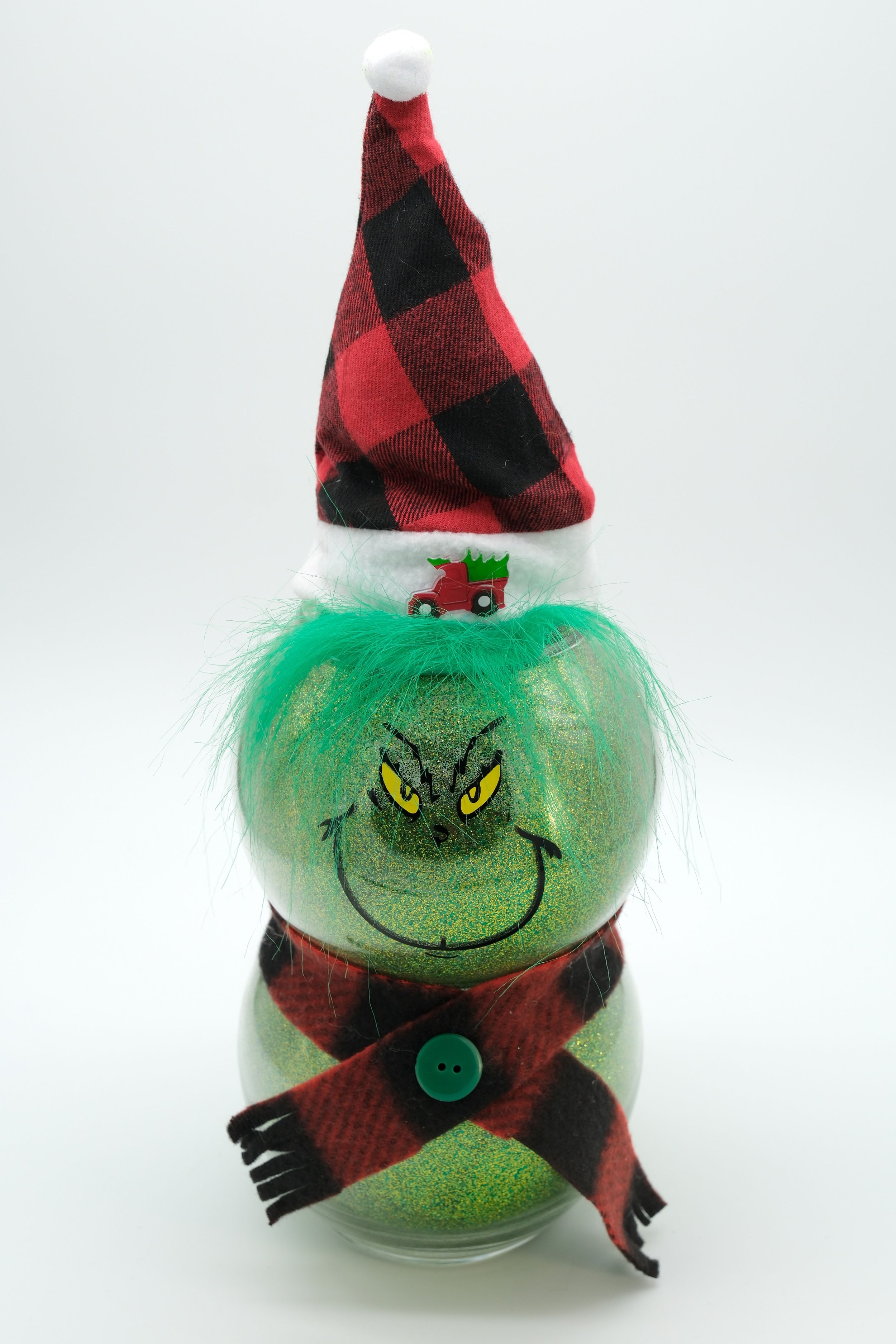 Small Grinch w/ Red&Black Truck Hat - Lights Up