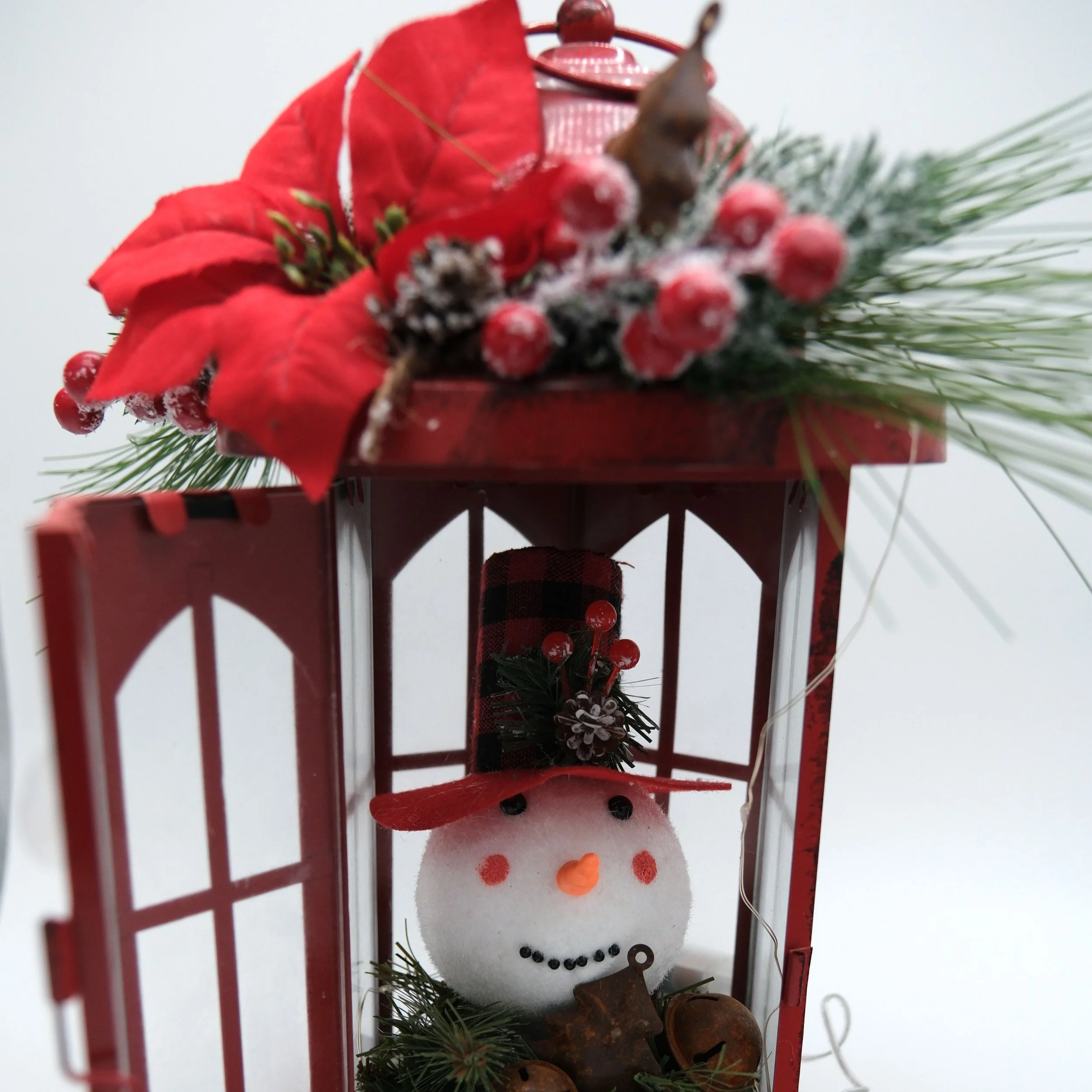 Holiday Red Lantern w/Poinsettia