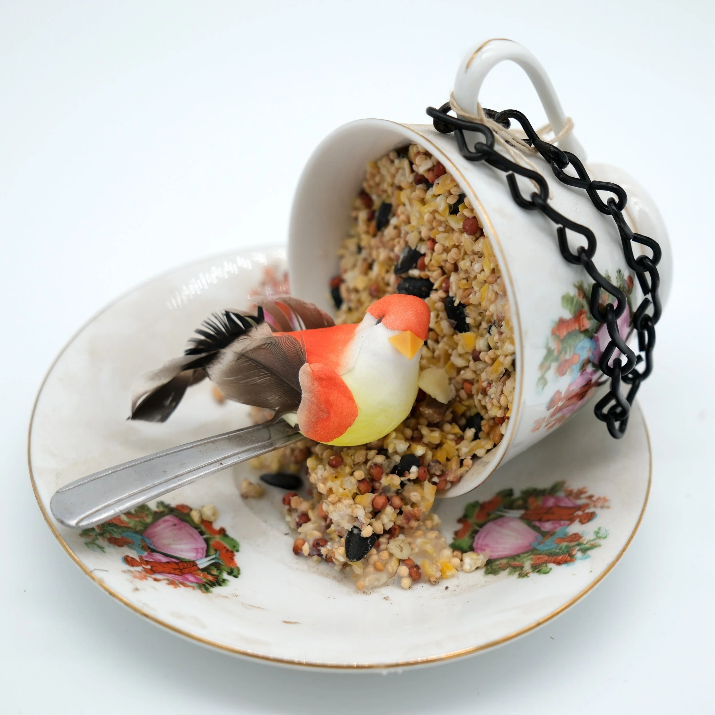 Teacup Birdfeeder - Orange Bird