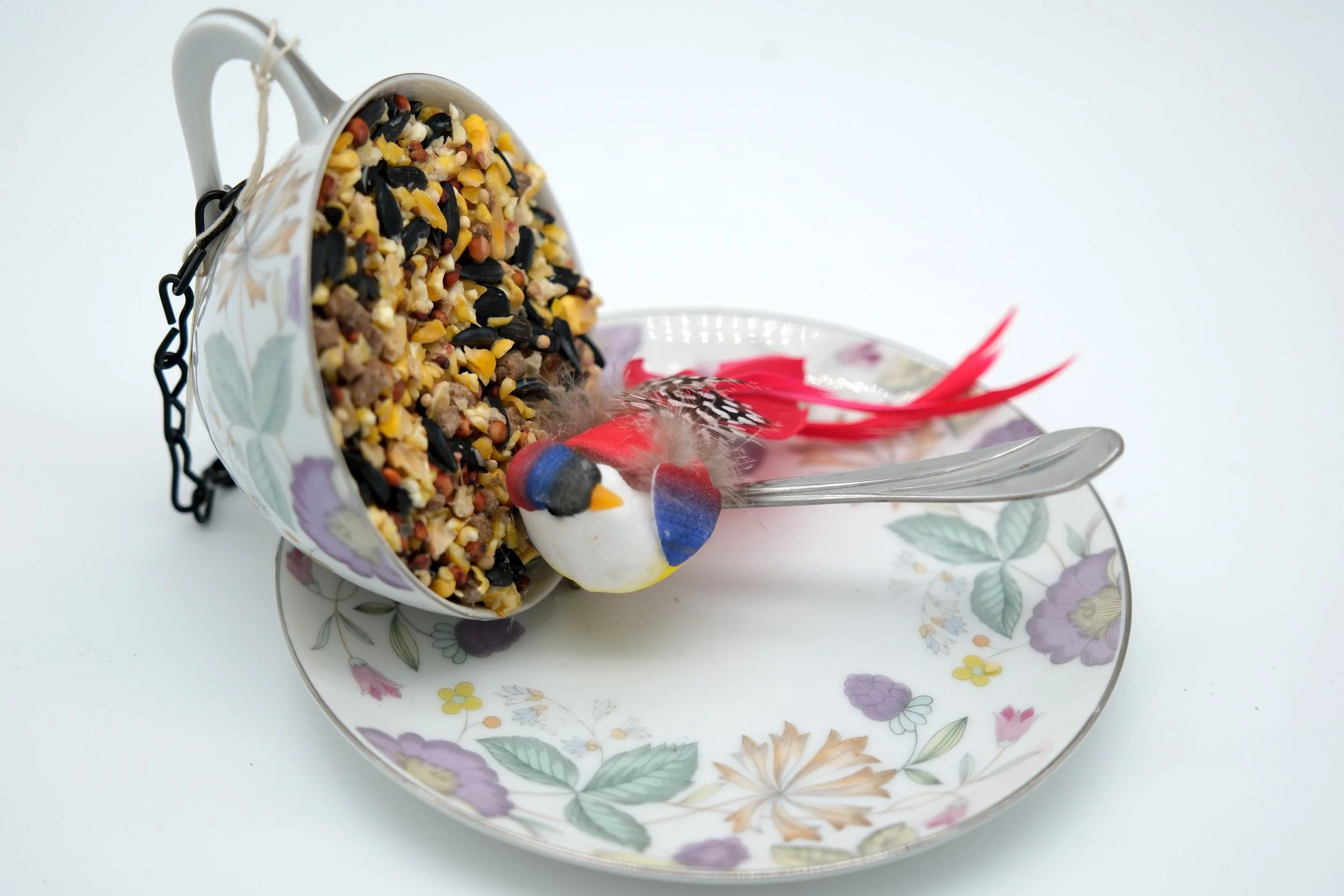 Teacup Birdfeeder - Large Pastel Flowers