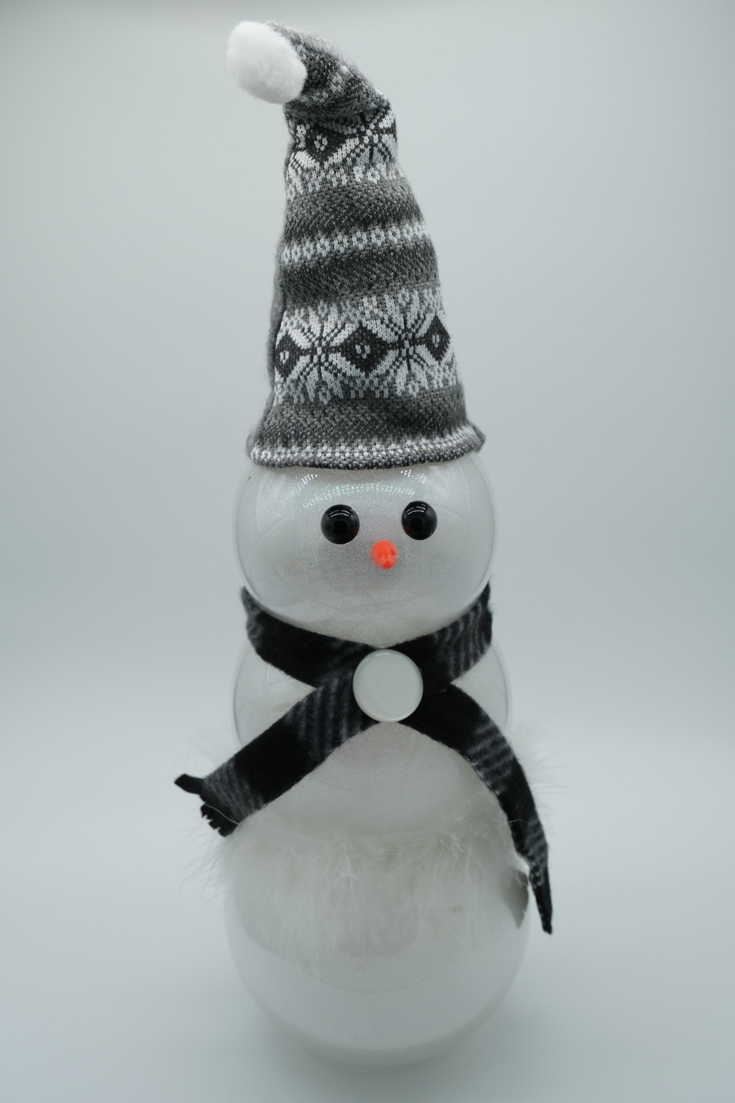 Tall Snowman w/ Black & White Pattern Hat - Lights Up