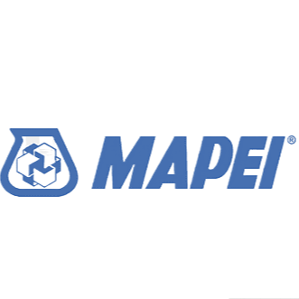 Mapei logo with a hexagonal icon containing a stylized building and recycling symbol.