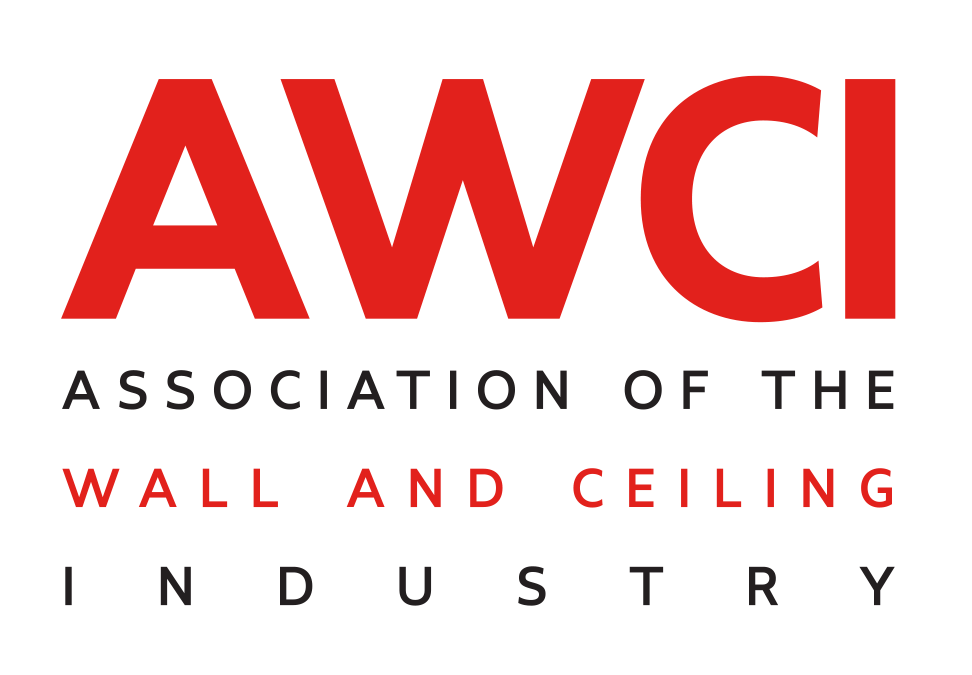 Logo of the Association of the Wall and Ceiling Industry, featuring large red letters 'AWCI' and black and red text beneath.