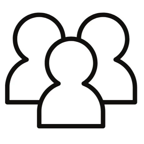 Outline of three human figures grouped together.