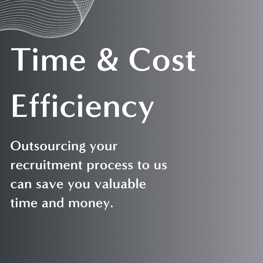 Gray promotional graphic with white text promoting outsourcing recruitment processes for time and cost efficiency.