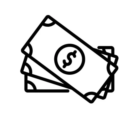 Icon of three dollar bills with a dollar sign in the center.