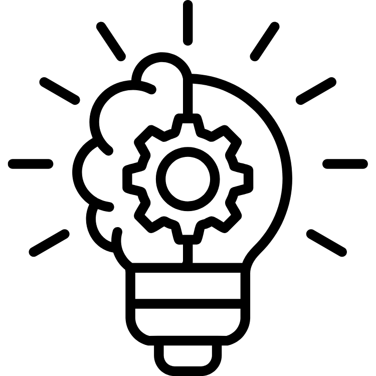 Lightbulb with gear and rays representing innovation, creative thinking, and problem-solving in business.