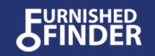 Furnished Finder logo with white text and key icon on a blue background.