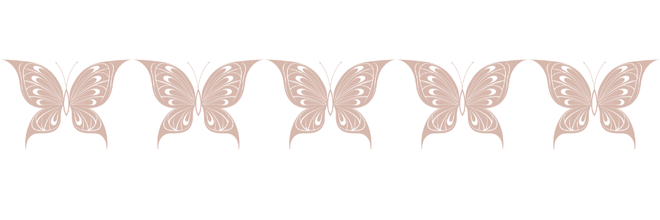 Six identical light pink butterfly silhouettes arranged in a horizontal line on a black background.