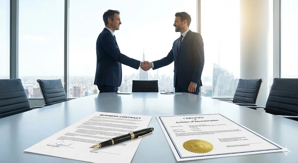 Arizona corporate apostille services for Articles of Incorporation and Certificates of Good Standing. Business professionals shaking hands in a Phoenix boardroom.