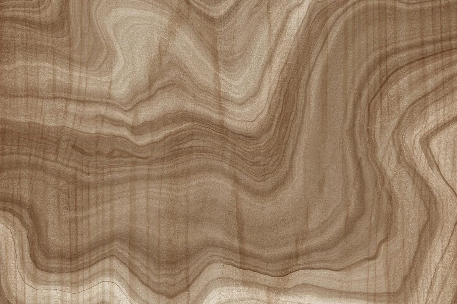 Close-up view of a textured wooden surface with natural grain patterns and wavy lines in various shades of brown.