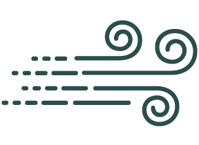 Stylized wind with swirling patterns and dotted lines.