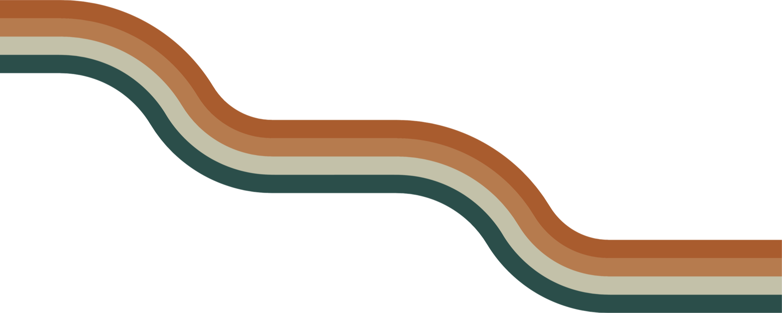 Colorful wavy lines in shades of brown, beige, and dark green on a white background.