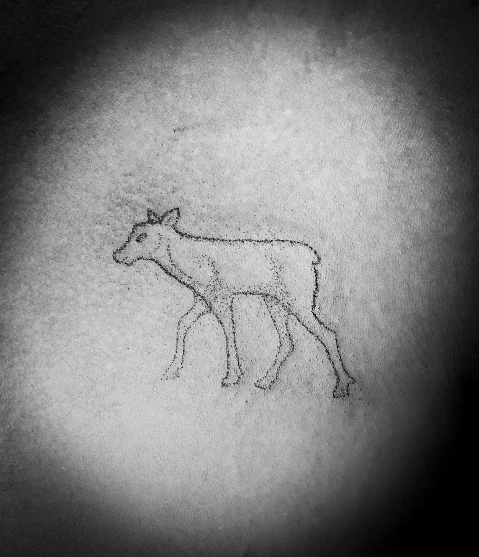 Hand Poked Traditional Tattoo in Cincinnati Ohio done at Stag and Castle in Mt Lookout of a Pictish Deer from Ancient Scotland 