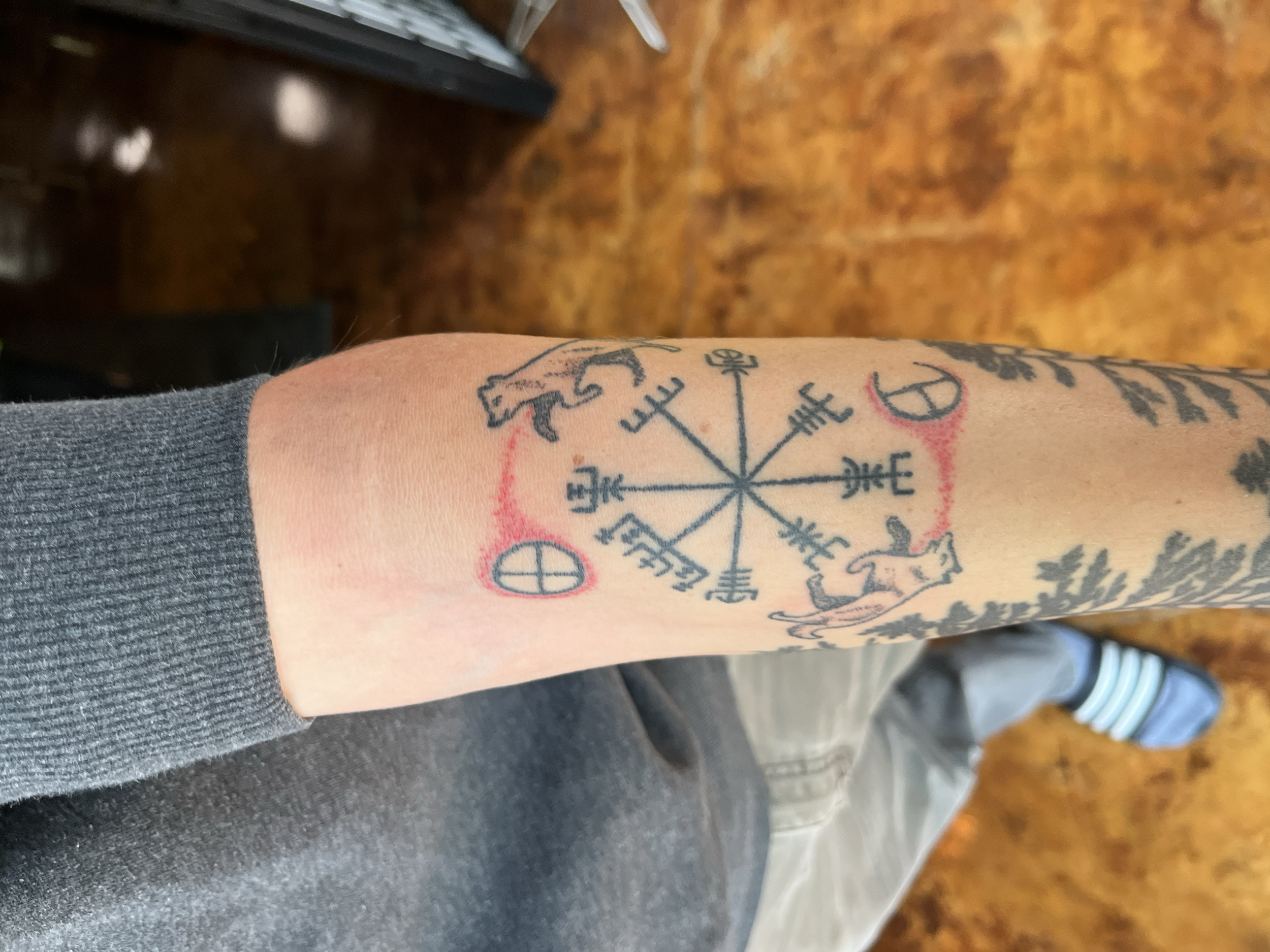 Hand Poked Nordic Viking Tattoo of a Vegvisir in Cincinnati Ohio