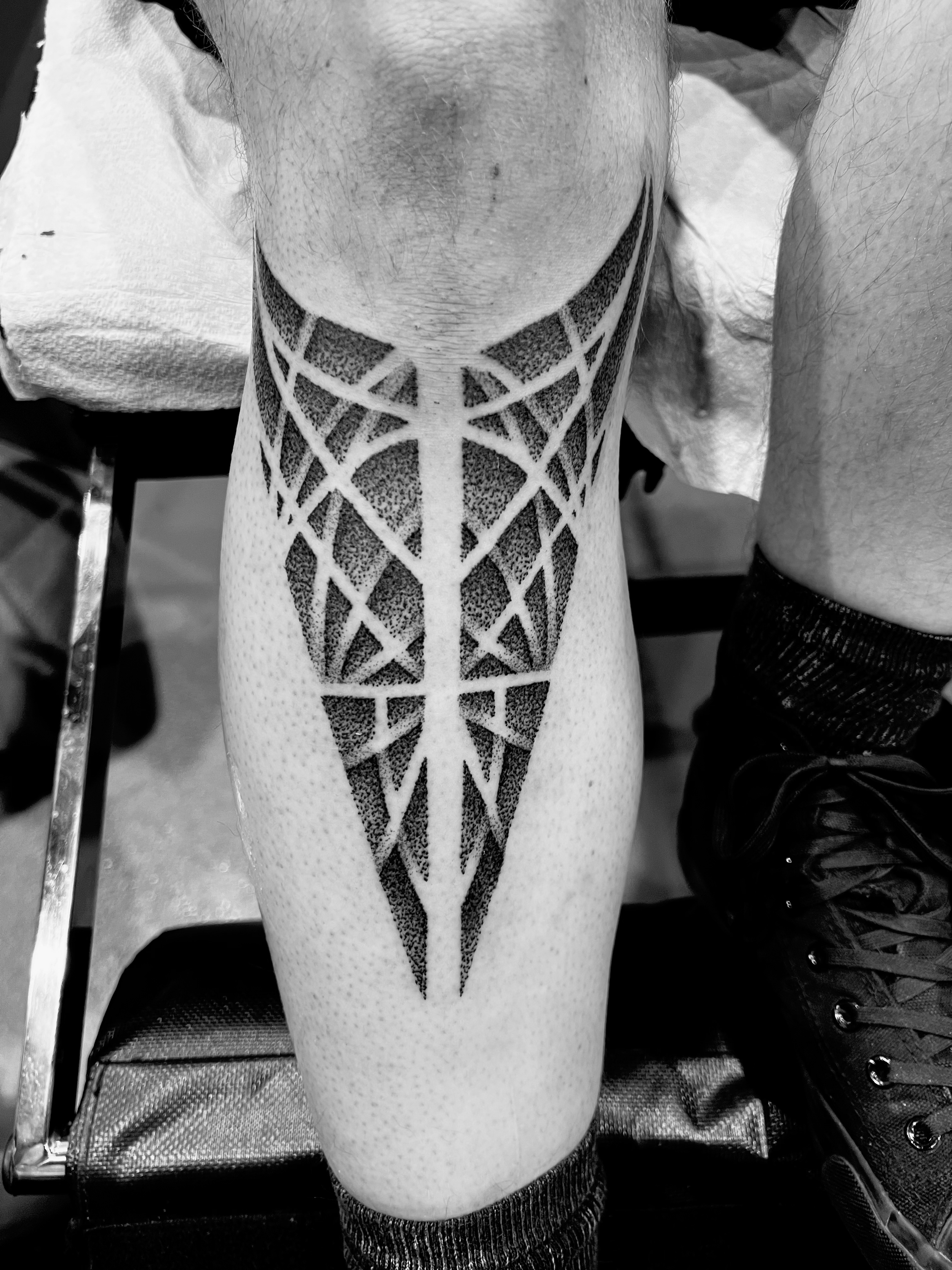 Tattoo in Vignette Style with black work, dot work, and Geometric Patterns. Custom Tattoos in Cincinnati Ohio 
