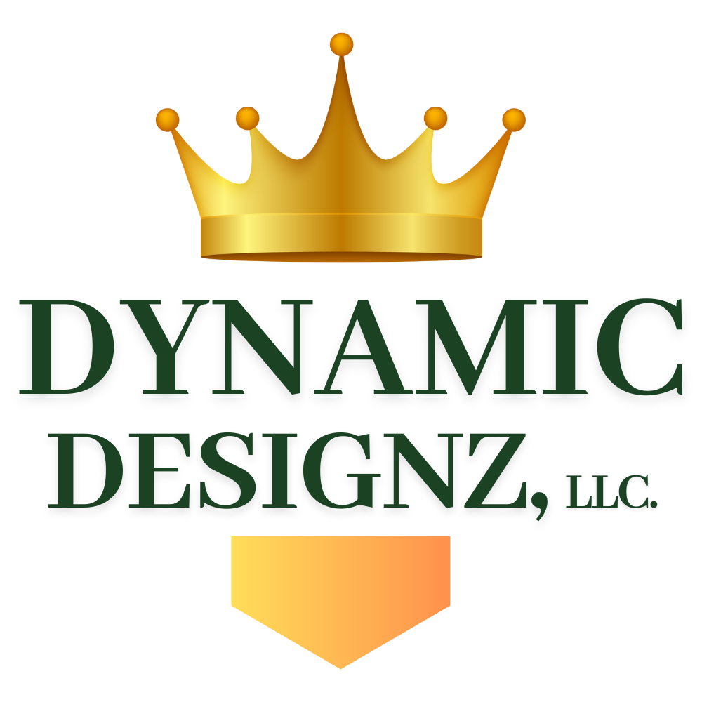 Logo of Dynamic Designz, LLC featuring a gold crown above the text 'DYNAMIC DESIGNZ, LLC' on a black background.