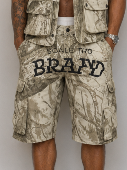 CAMO DOWN DENIM SHORTS