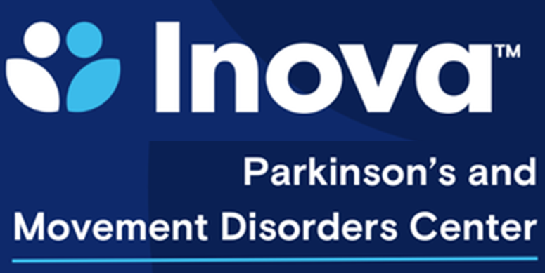 Logo for Inova Parkinson's and Movement Disorders Center with blue background and white text