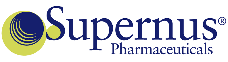 Supernus Pharmaceuticals logo with a circular graphic and text.