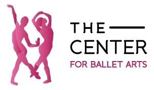 Logo for The Center for Ballet Arts with pink silhouette dancers and black and pink text