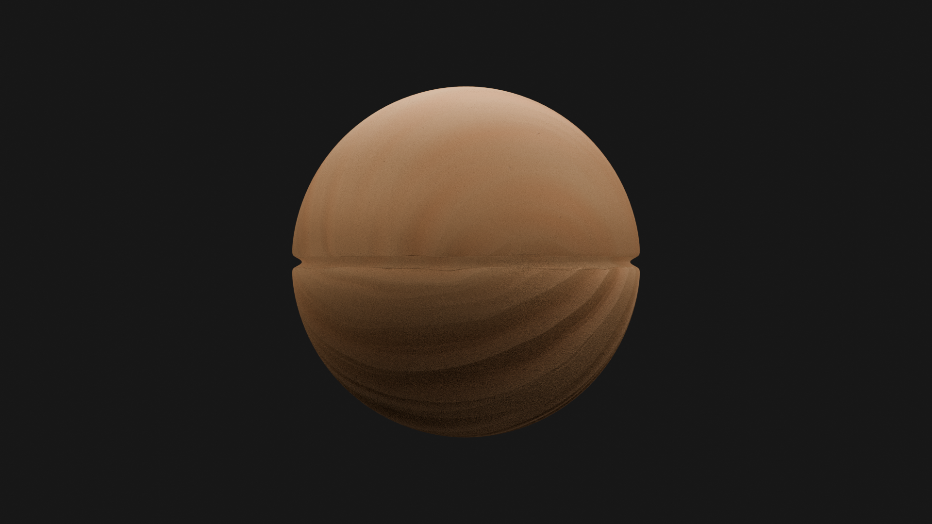 A brown sphere sitting on a reflective surface with a black background.