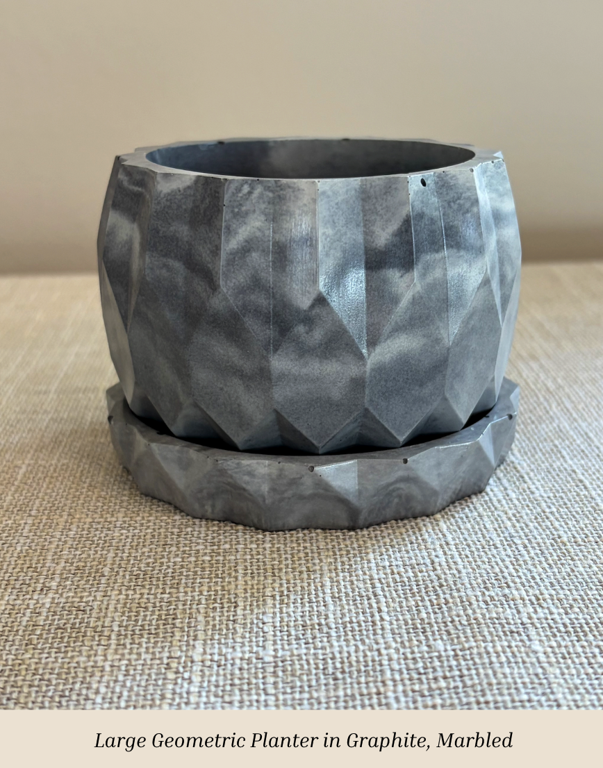 Large Geometric Planter in Graphite Marbled Text.png