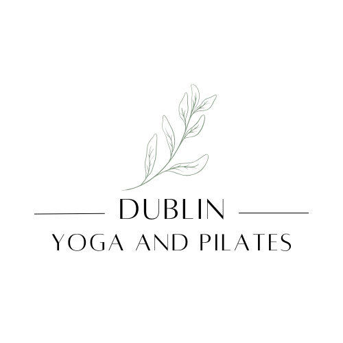 Logo for Dublin Yoga and Pilates featuring a simple line drawing of a green plant with the business name below.