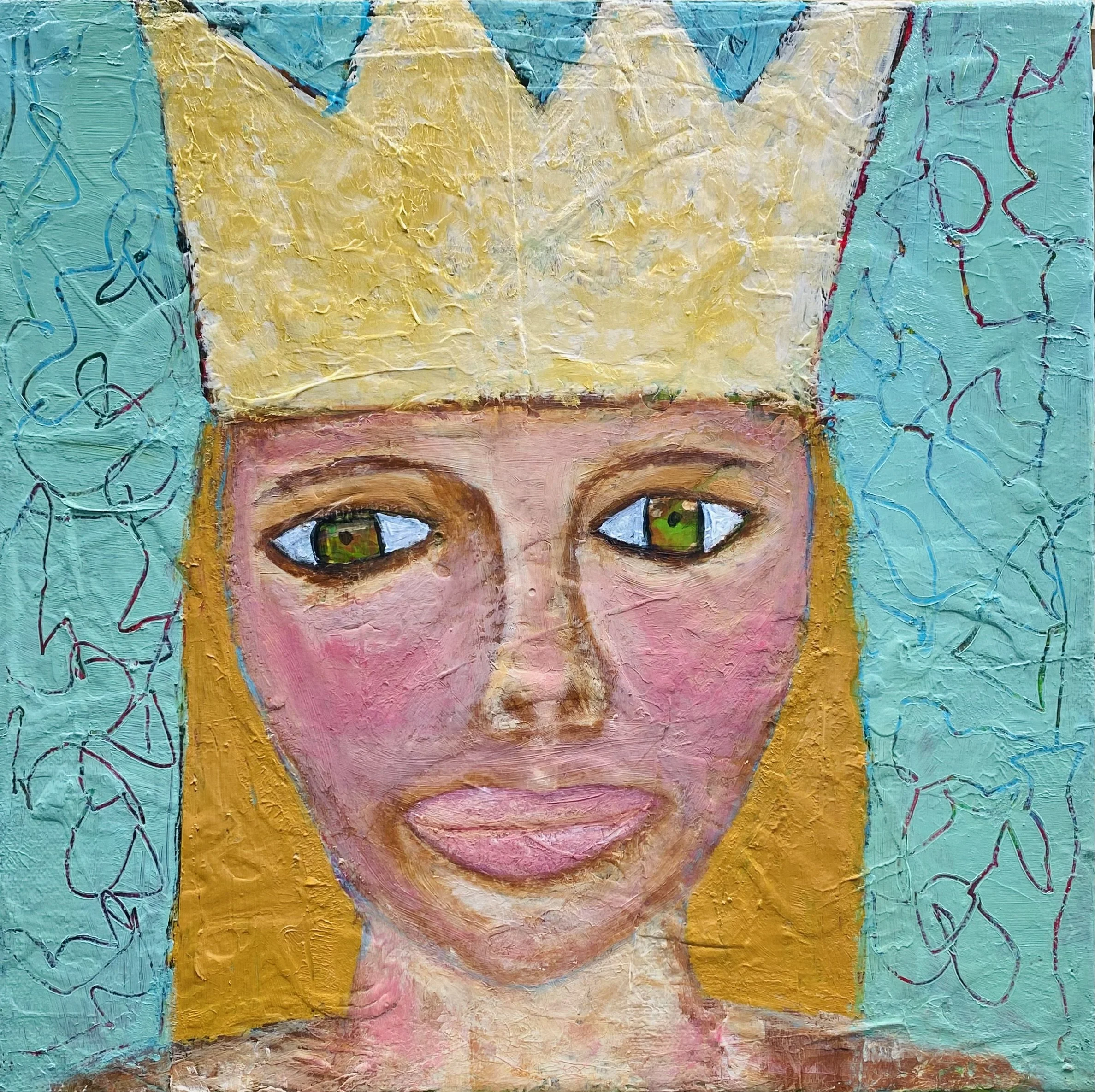 IT'S GOOD TO BE QUEEN 12” x 12”x1.5” mixed media on gallery-wrapped canvas. $250
