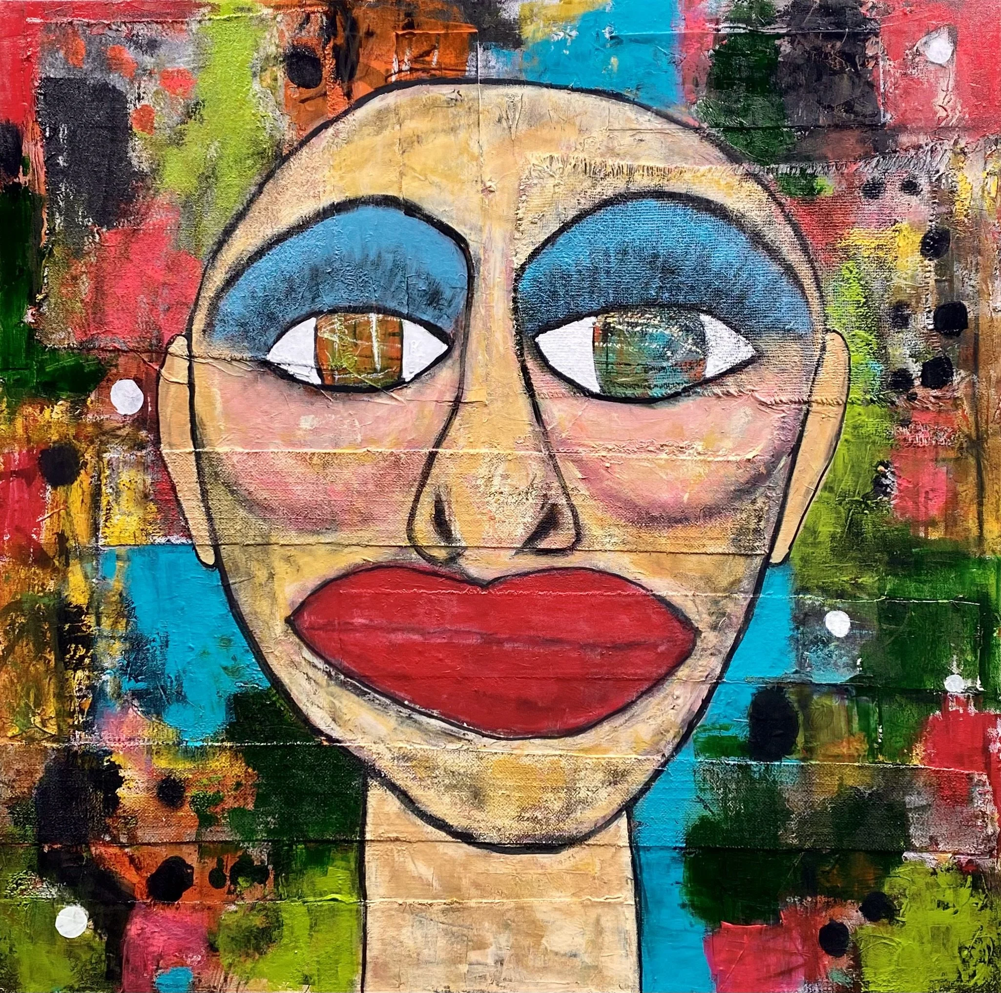 PRIDE IN HER EYES 36” x 36”x1.5” mixed media on gallery-wrapped canvas.  $2300.00 