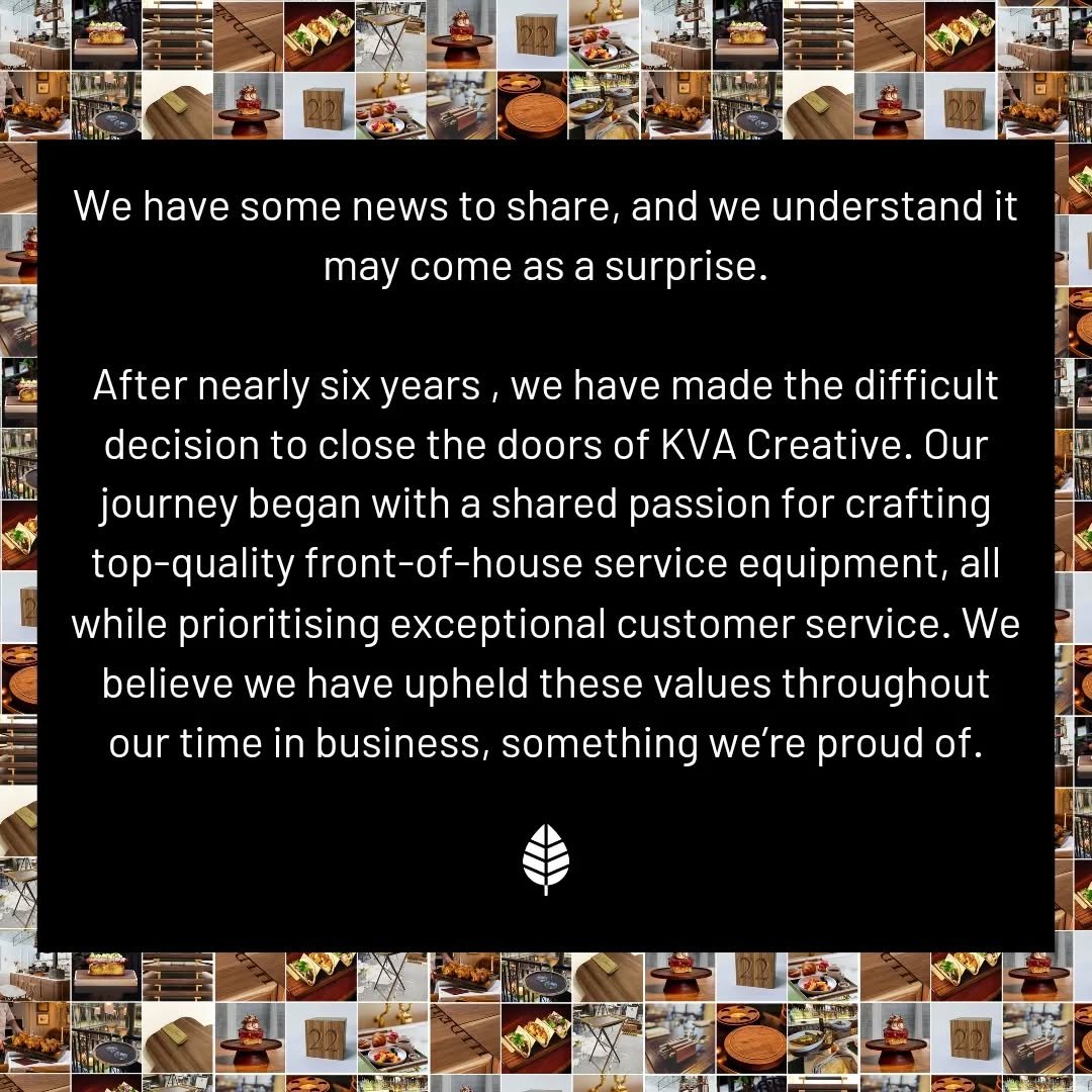 Swipe to read ➡️

It's with a mix of emotions that we write this post. After much reflection, we've made the decision to close KVA Creative. This journey has been nothing short of amazing and we want to express our deepest gratitude to each and every