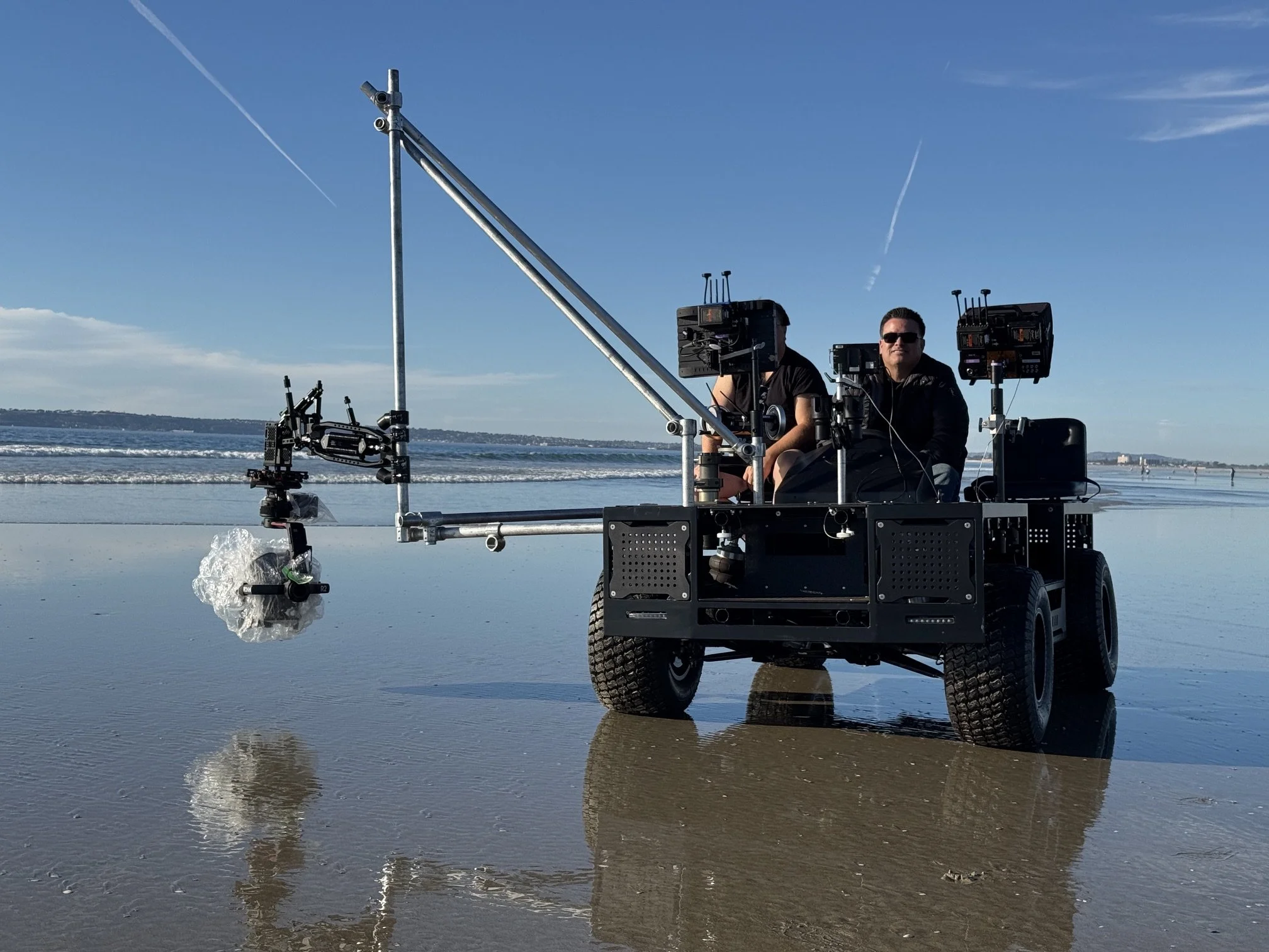 Camera crane and production crew filming a commercial on location near Cleveland, Ohio