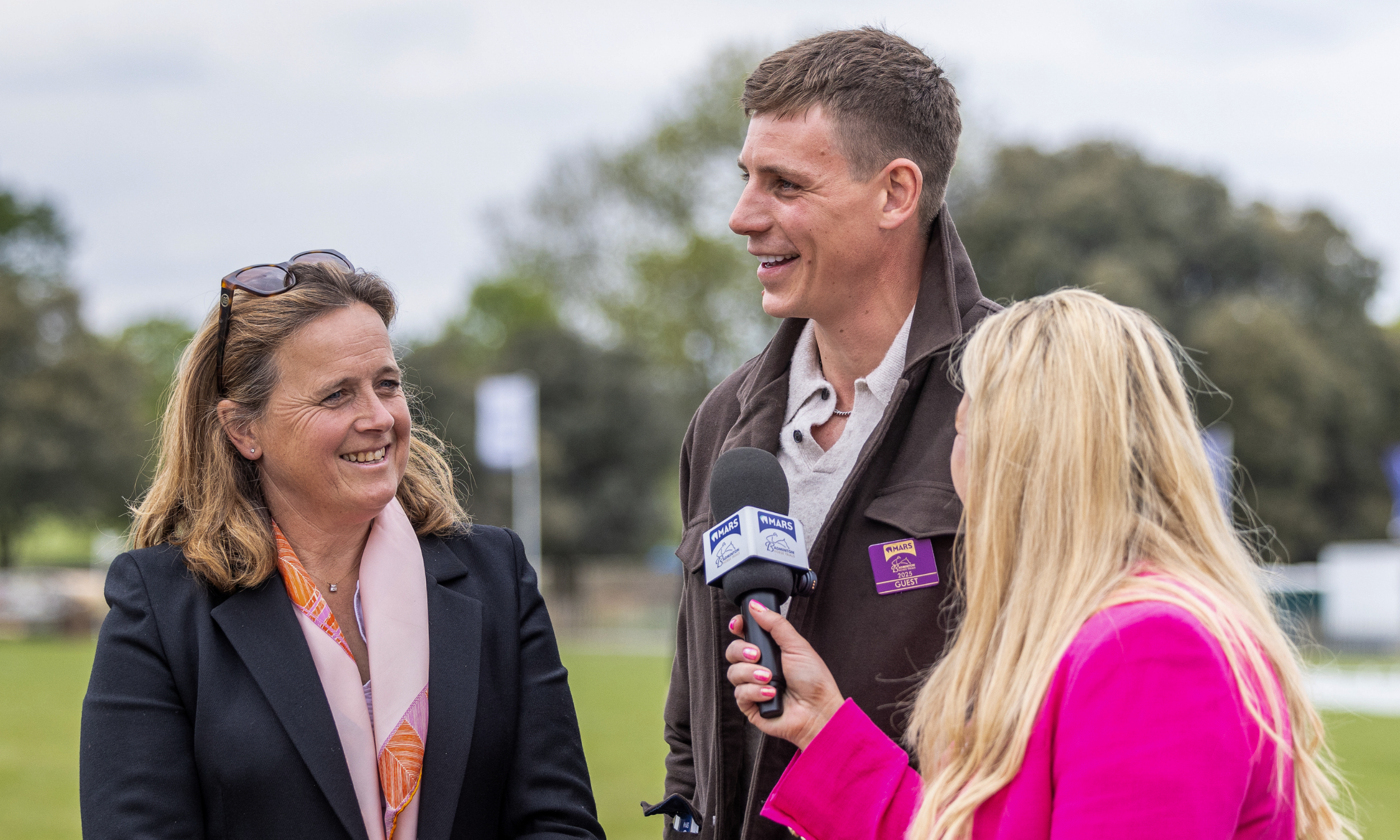 Tristan Phipps, Pippa Funnel, and Nicole Brown interview at Badminton Horse Trials 2025. 