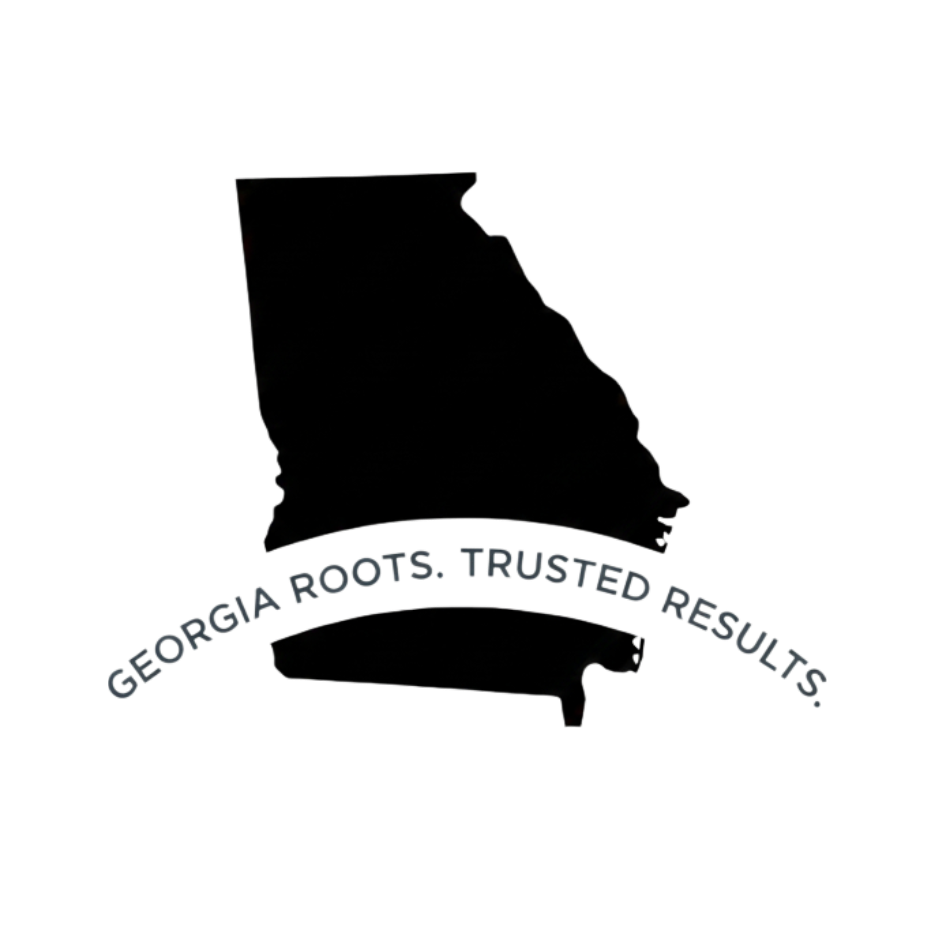 A silhouette of the state of Georgia with the text "Georgia Roots. Trusted Results" under it.
