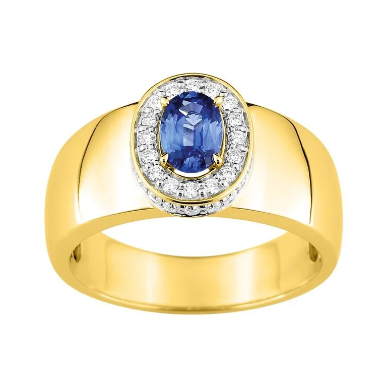 Anillo de Oro Amarillo 18k/750 con Zafiro y Diamantes 0.64ct