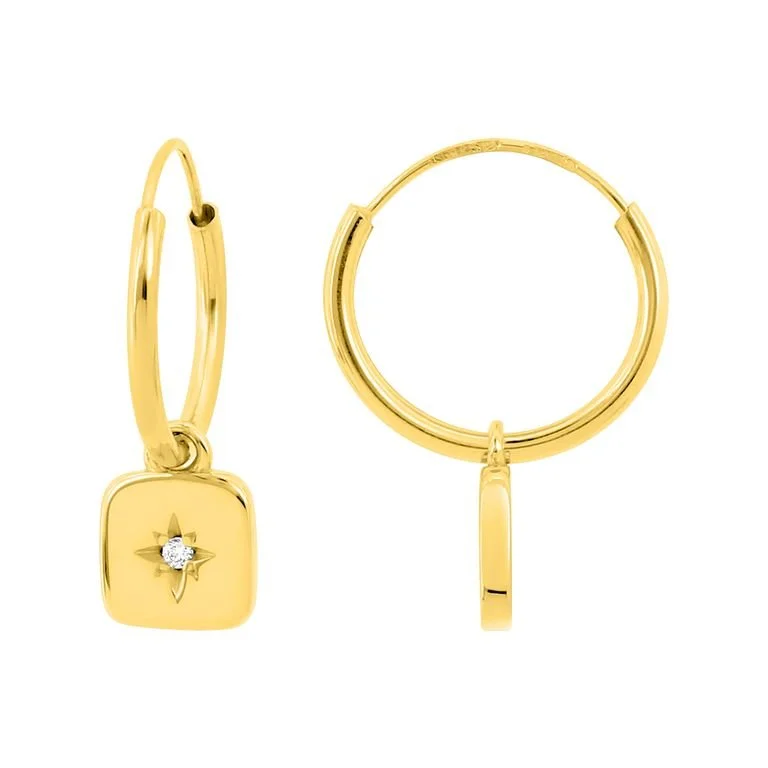 Pendientes cuadrados de Oro 18k/750 con Diamantes 0.01CT