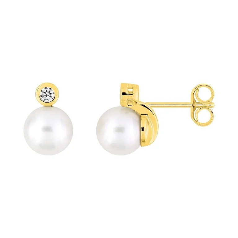 Pendientes de Lujo en Oro 18k/750 con Diamantes 0.07CT y Perlas